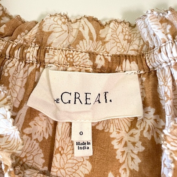 The GREAT. The Garland Top Puff Sleeve Boho Blouse Oat Wild Brush Floral 0 XS - Picture 14 of 16